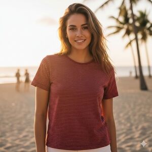 Eddie Bauer Red White Patterned Short Sleeve Blouse Top Medium